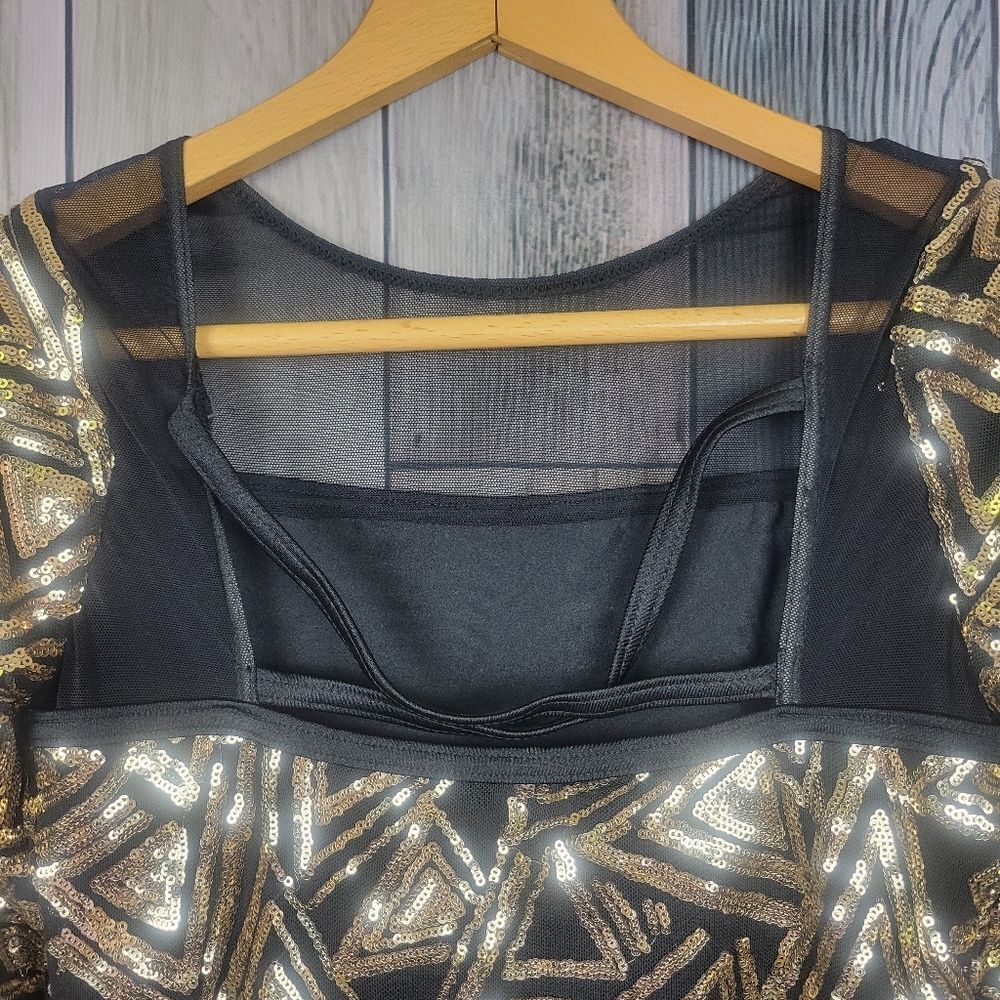 Weissman Black and Gold Geometric Sequin Unitard Dance Acro Costume size SA - Picture 5 of 6